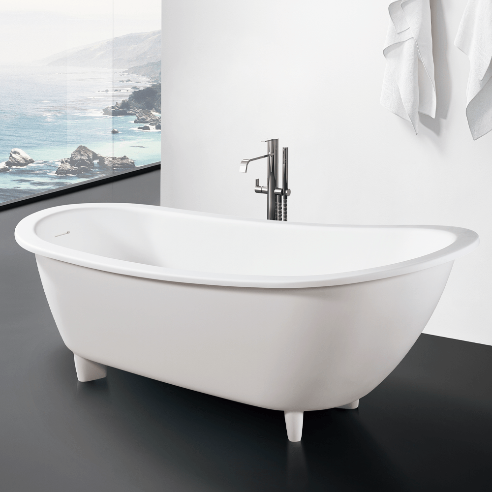 67" Bendock Solid Surface Stone Resin Slipper Bathtub with Feet