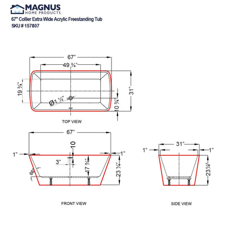 67" Collier Acrylic Freestanding Tub with Insulation