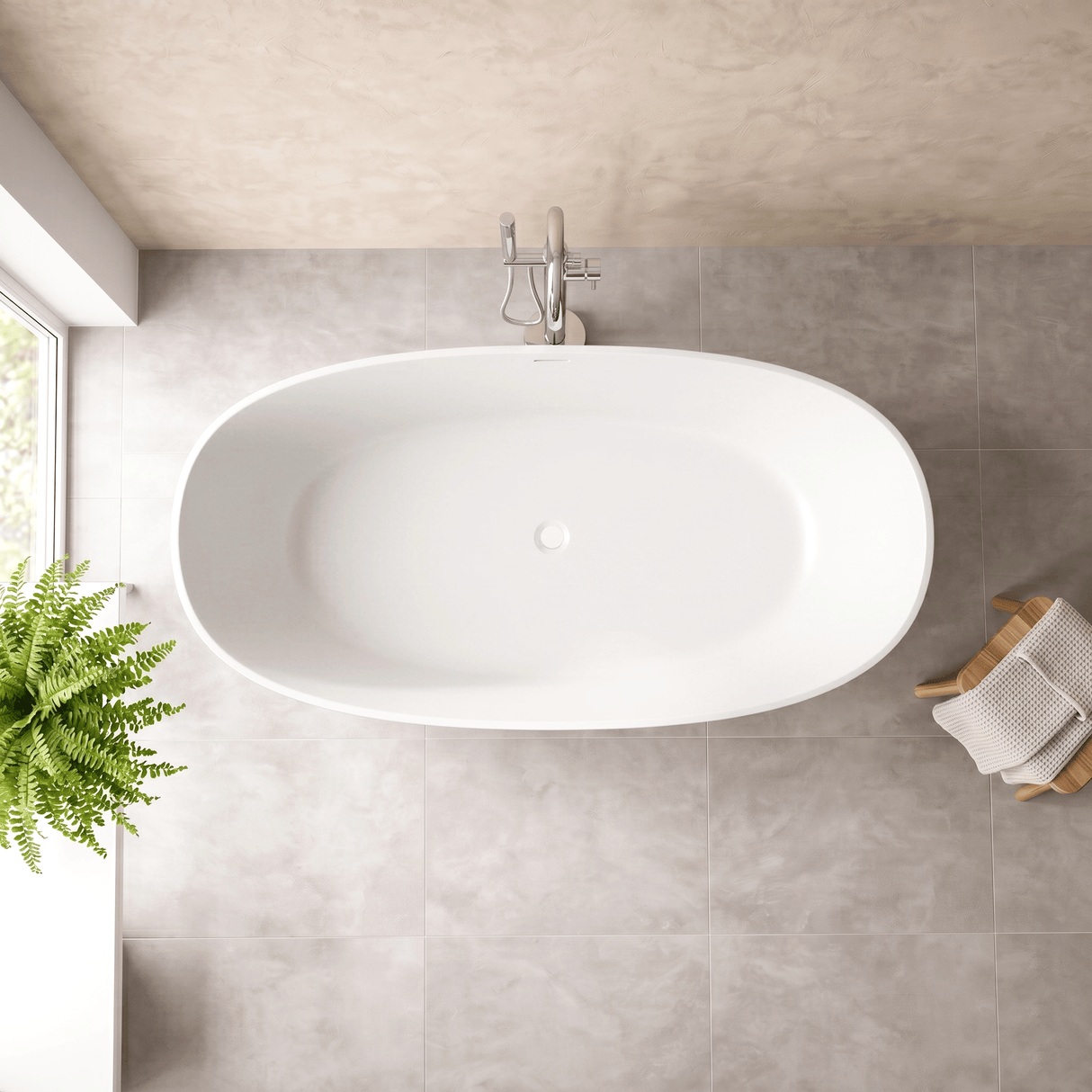 67" Extra Wide Bandon Solid Surface Stone Resin Freestanding Bathtub