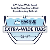 67" Extra Wide Bazel Solid Surface Stone Resin Freestanding Bathtub