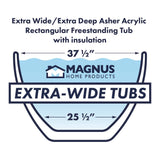 67" Extra Wide/Extra Deep Asher Acrylic Rectangular Freestanding Tub with Insulation