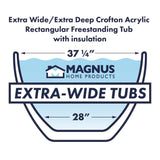 67" Extra Wide/Extra Deep Crofton Acrylic Double Slipper Freestanding Tub with Insulation