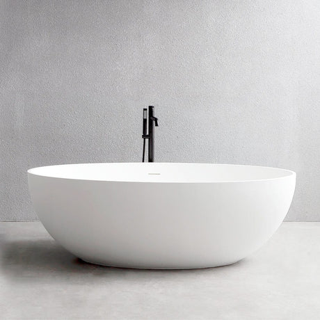 67" Extra Wide Mian Solid Surface Stone Resin Freestanding Bathtub with Integral Drain and Overflow
