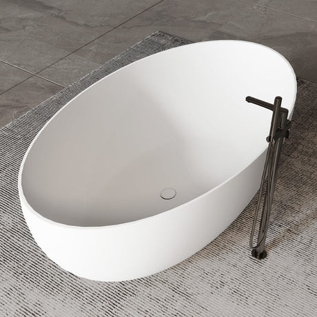 67" Extra Wide Mian Solid Surface Stone Resin Freestanding Bathtub with Integral Drain and Overflow