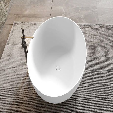 67" Extra Wide Mian Solid Surface Stone Resin Freestanding Bathtub with Integral Drain and Overflow