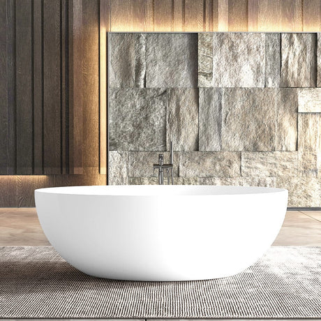 67" Extra Wide Mian Solid Surface Stone Resin Freestanding Bathtub with Integral Drain and Overflow