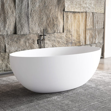67" Extra Wide Mian Solid Surface Stone Resin Freestanding Bathtub with Integral Drain and Overflow