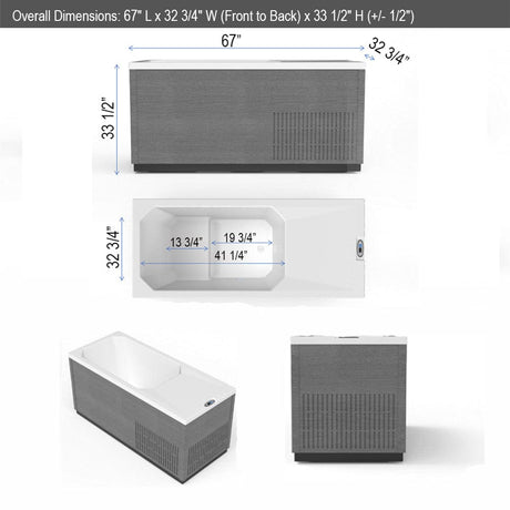 67" Isolde Cold Plunge Acrylic Rectangular Freestanding Tub