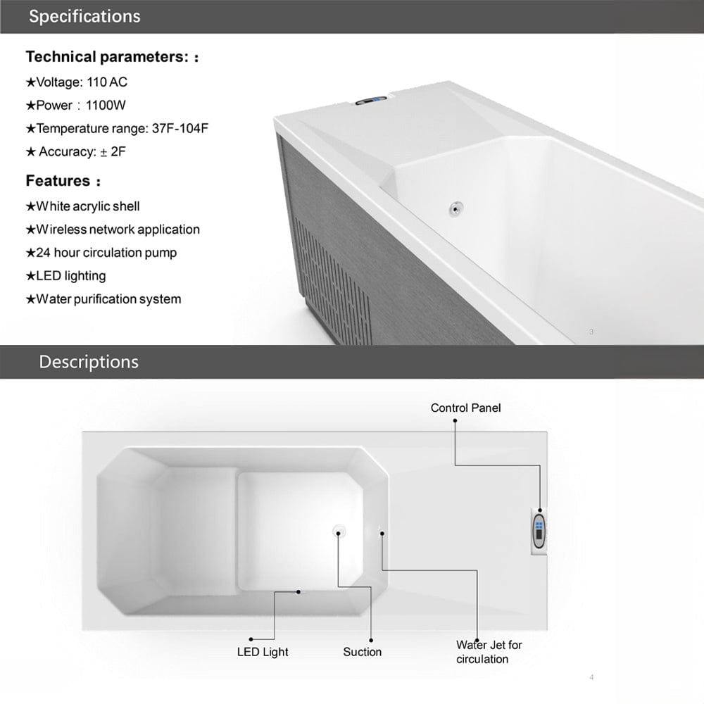 67" Isolde Cold Plunge Acrylic Rectangular Freestanding Tub