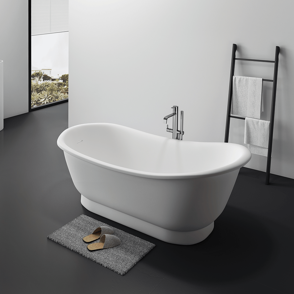 67" Jenkins Solid Surface Stone Resin Slipper Freestanding Pedestal Bathtub