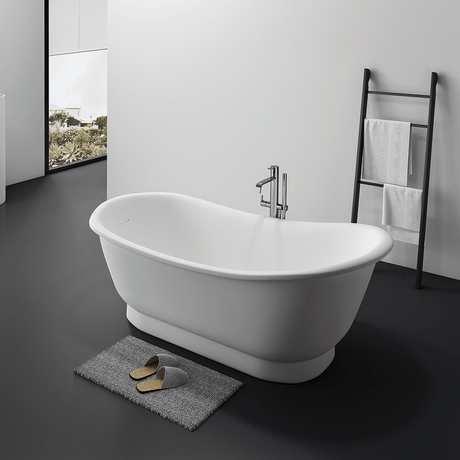 67" Jenkins Solid Surface Stone Resin Slipper Freestanding Pedestal Bathtub