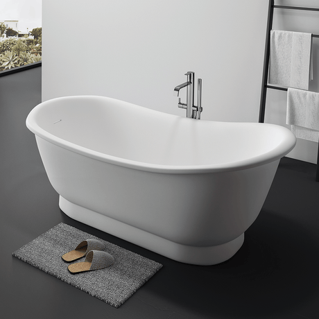 67" Jenkins Solid Surface Stone Resin Slipper Freestanding Pedestal Bathtub