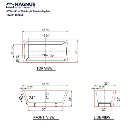 67" Levy Extra Wide Acrylic Freestanding Tub