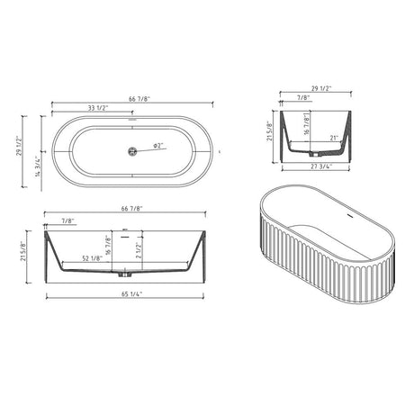 67" Pico Solid Surface Stone Resin Freestanding Bathtub