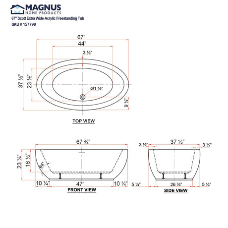 67" Scott Extra Wide Acrylic Freestanding Tub