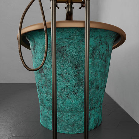 68" Curtis Copper Double Slipper Smooth Bathtub - Inside French Patina & Outside Smooth Verdigris