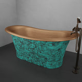 68" Curtis Copper Double Slipper Smooth Bathtub - Inside French Patina & Outside Smooth Verdigris