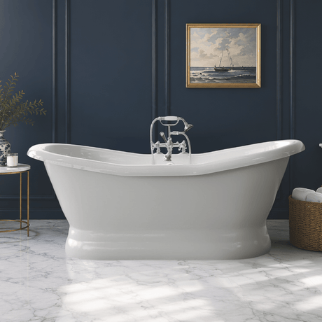 68" Empress Acrylic Double-Slipper Tub with Pedestal