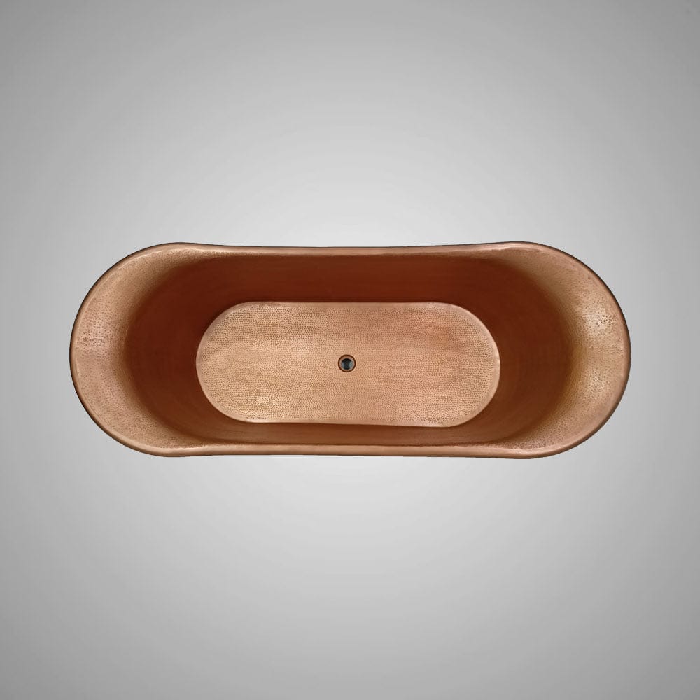 68" Sullivan Copper Double Slipper Hammered Bathtub - Inside French Patina & Outside Hammered Verdigris