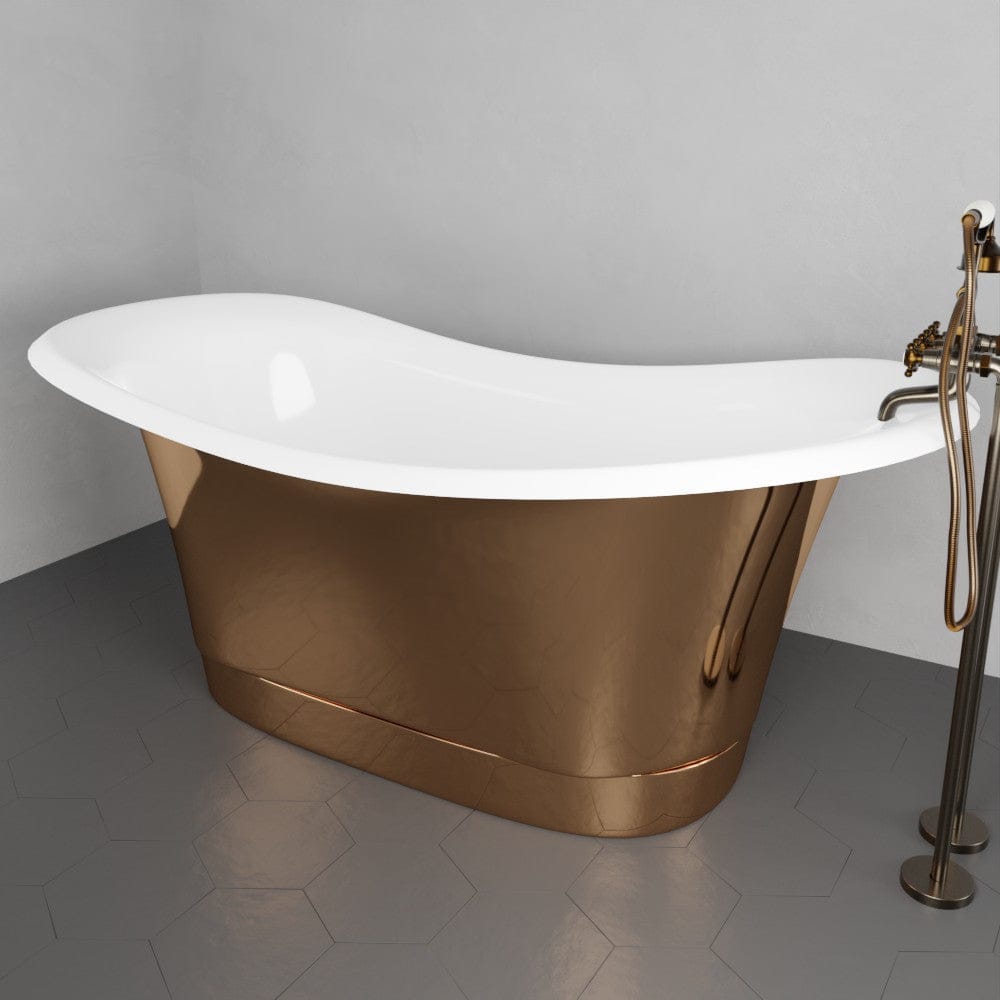 68" Tanner Copper Double Slipper Smooth Bathtub - Inside White Enamel & Outside Copper Polish with Lacquered