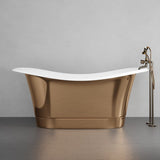 68" Tanner Copper Double Slipper Smooth Bathtub - Inside White Enamel & Outside Copper Polish with Lacquered