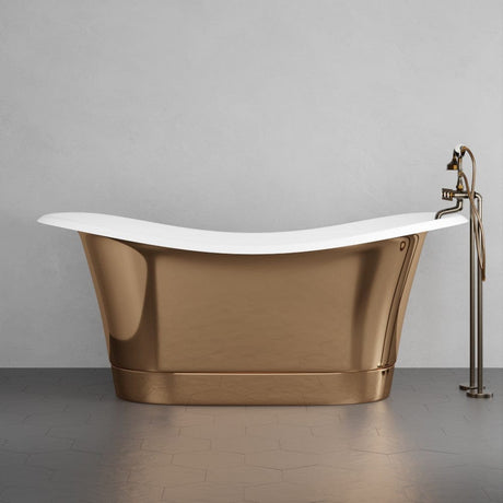 68" Tanner Copper Double Slipper Smooth Bathtub - Inside White Enamel & Outside Copper Polish with Lacquered