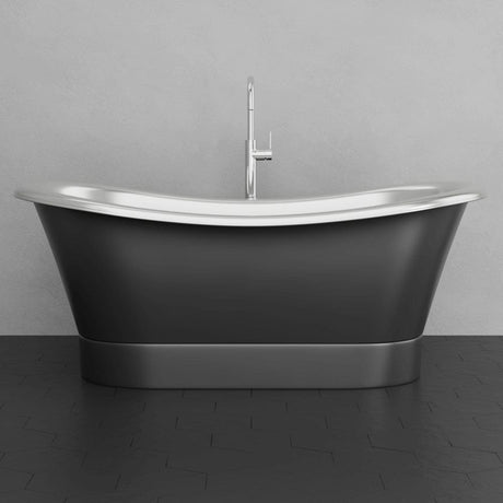 70" Gibbon Double Slipper Copper Freestanding Tub - Satin Nickel Interior with Black Exterior