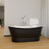 70" Gibbon Double Slipper Copper Freestanding Tub - Satin Nickel Interior with Black Exterior