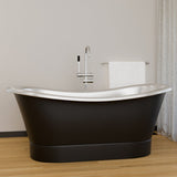 70" Gibbon Double Slipper Copper Freestanding Tub - Satin Nickel Interior with Black Exterior