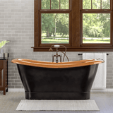 70" Kalida Antique Black Copper Double-Slipper Roll-Top Tub with Pedestal - Polished Interior with Matte Black Daisy Wheel & Pop-Up Drain