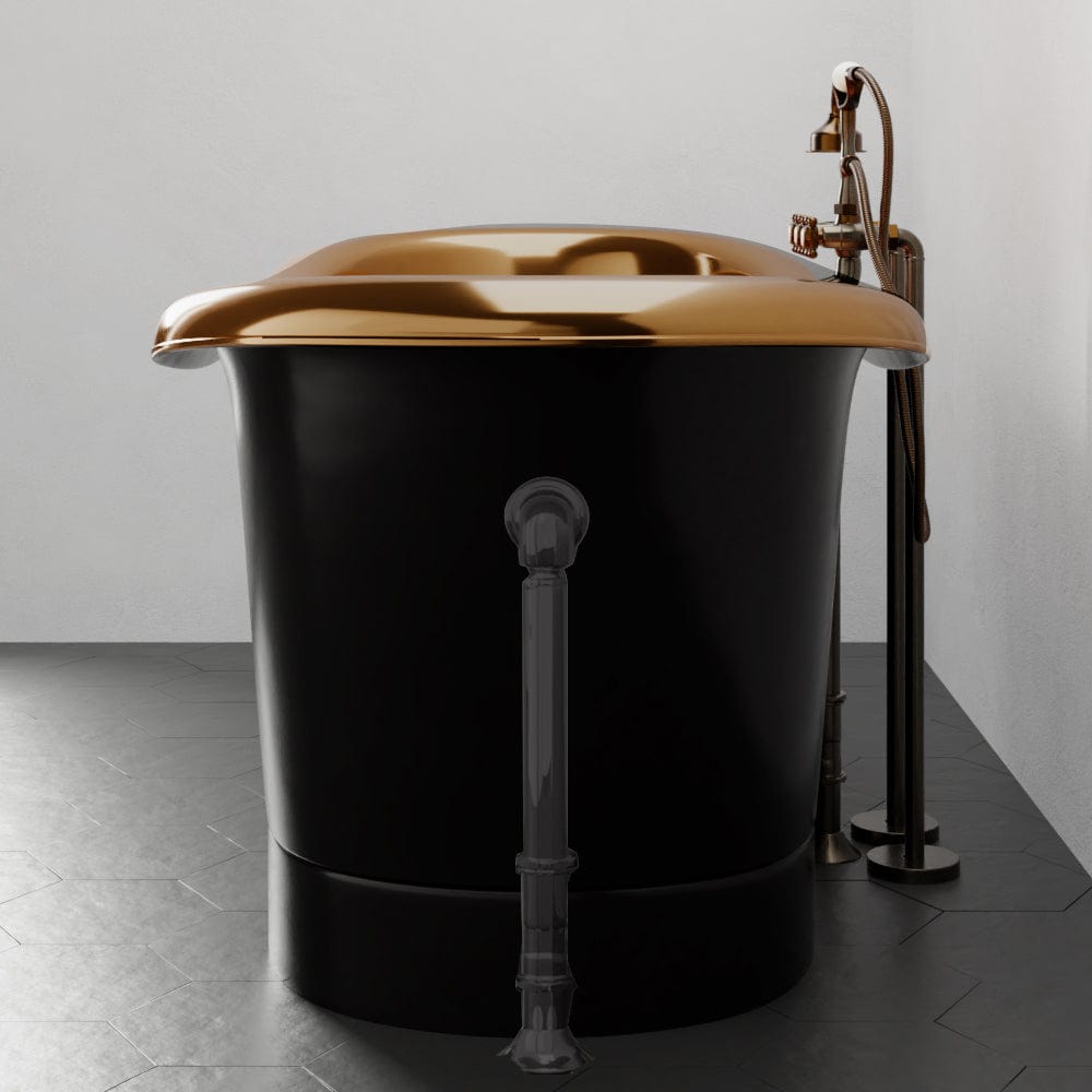 70" Kalida Antique Black Copper Double-Slipper Roll-Top Tub with Pedestal - Polished Interior with Matte Black Daisy Wheel & Pop-Up Drain