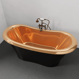 70" Kalida Antique Black Copper Double-Slipper Roll-Top Tub with Pedestal - Polished Interior with Matte Black Daisy Wheel & Pop-Up Drain