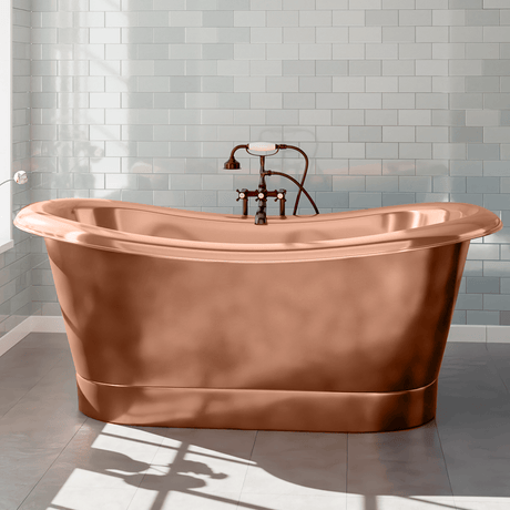 70" Monrovia Copper Double-Slipper Roll-Top Pedestal Tub