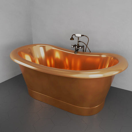 70" x 40" Extra Wide Monrovia Copper Double-Slipper Roll-Top Tub with Pedestal - Multiple Finishes