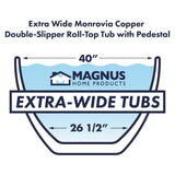 70" x 40" Extra Wide Monrovia Copper Double-Slipper Roll-Top Tub with Pedestal - Multiple Finishes
