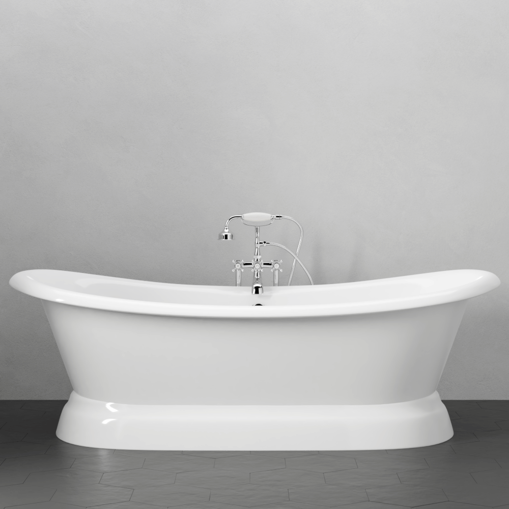 71" Cassidy Cast Iron Double-Slipper Pedestal Tub
