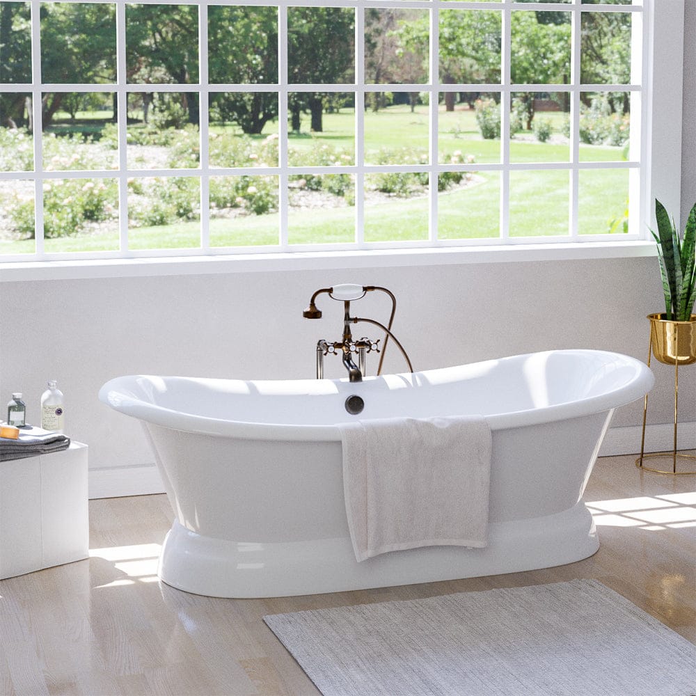 71" Cassidy Cast Iron Double-Slipper Pedestal Tub