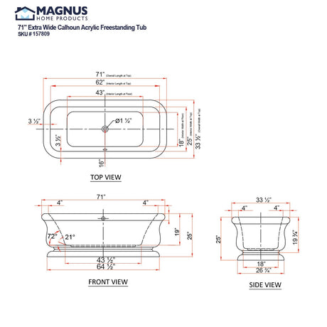 71" Extra Wide Calhoun Acrylic Freestanding Tub