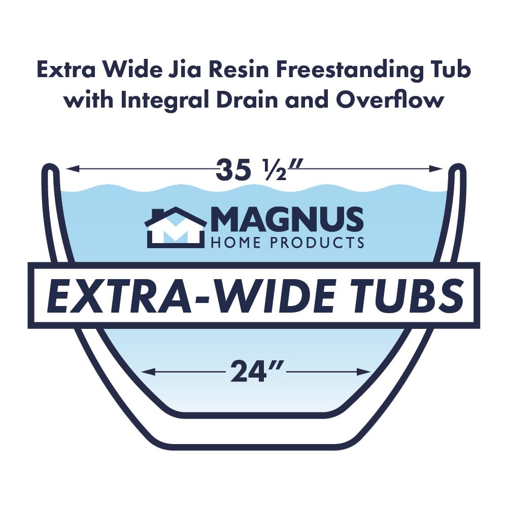 71" Extra Wide Jia Solid Surface Stone Resin Freestanding Bathtub with Integral Drain and Overflow