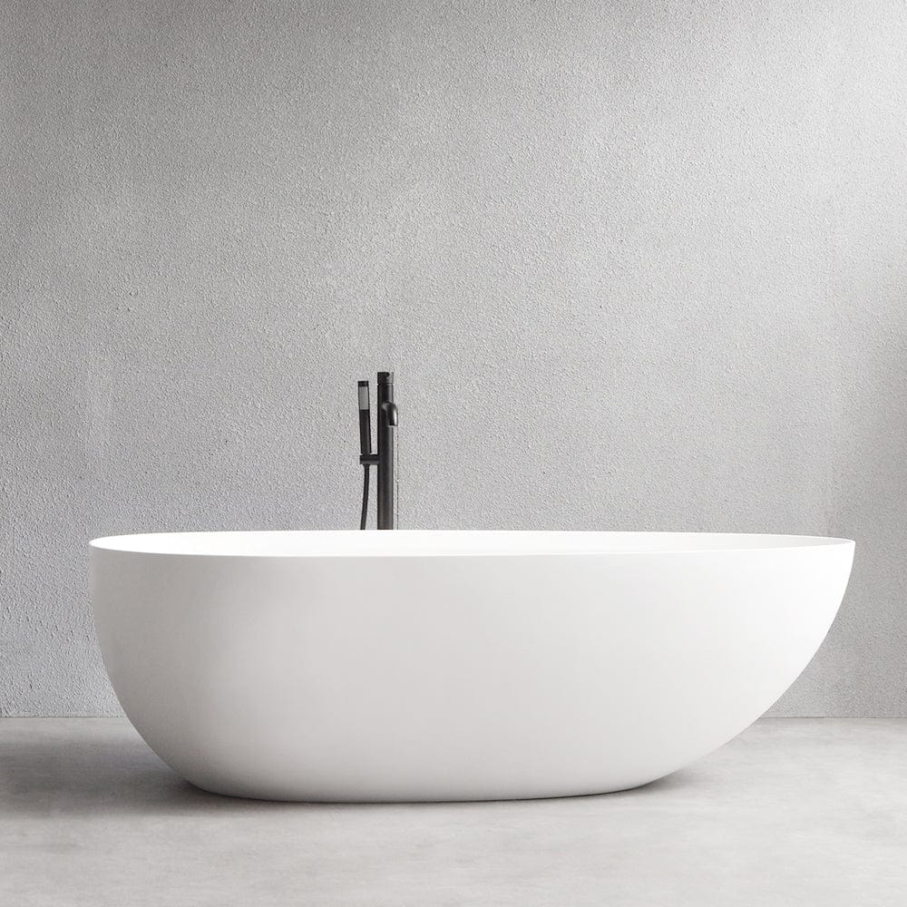 71" Extra Wide Jia Solid Surface Stone Resin Freestanding Bathtub with Integral Drain and Overflow