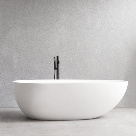 71" Extra Wide Jia Solid Surface Stone Resin Freestanding Bathtub with Integral Drain and Overflow