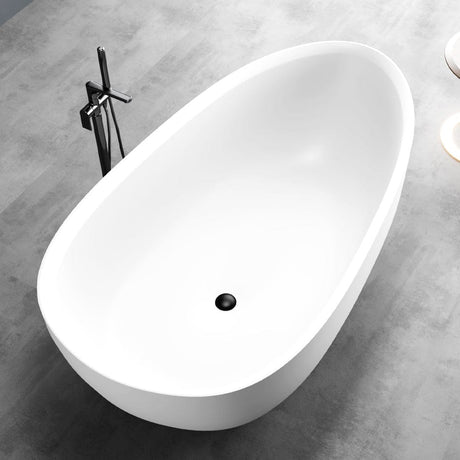 71" Extra Wide Jia Solid Surface Stone Resin Freestanding Bathtub with Integral Drain and Overflow