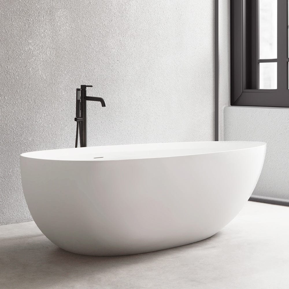 71" Extra Wide Jia Solid Surface Stone Resin Freestanding Bathtub with Integral Drain and Overflow