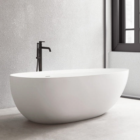 71" Extra Wide Jia Solid Surface Stone Resin Freestanding Bathtub with Integral Drain and Overflow