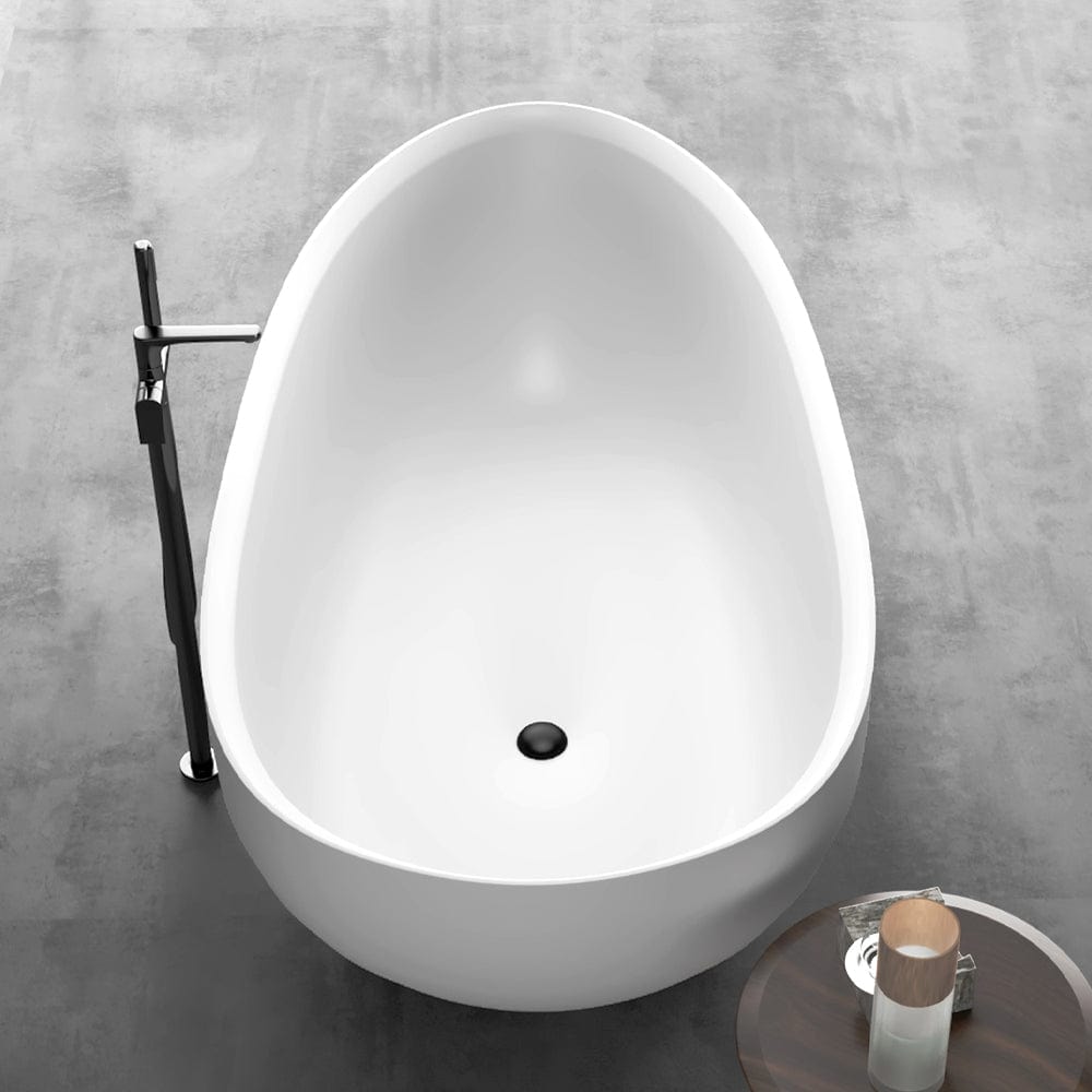 71" Extra Wide Jia Solid Surface Stone Resin Freestanding Bathtub with Integral Drain and Overflow
