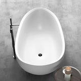 71" Extra Wide Jia Solid Surface Stone Resin Freestanding Bathtub with Integral Drain and Overflow