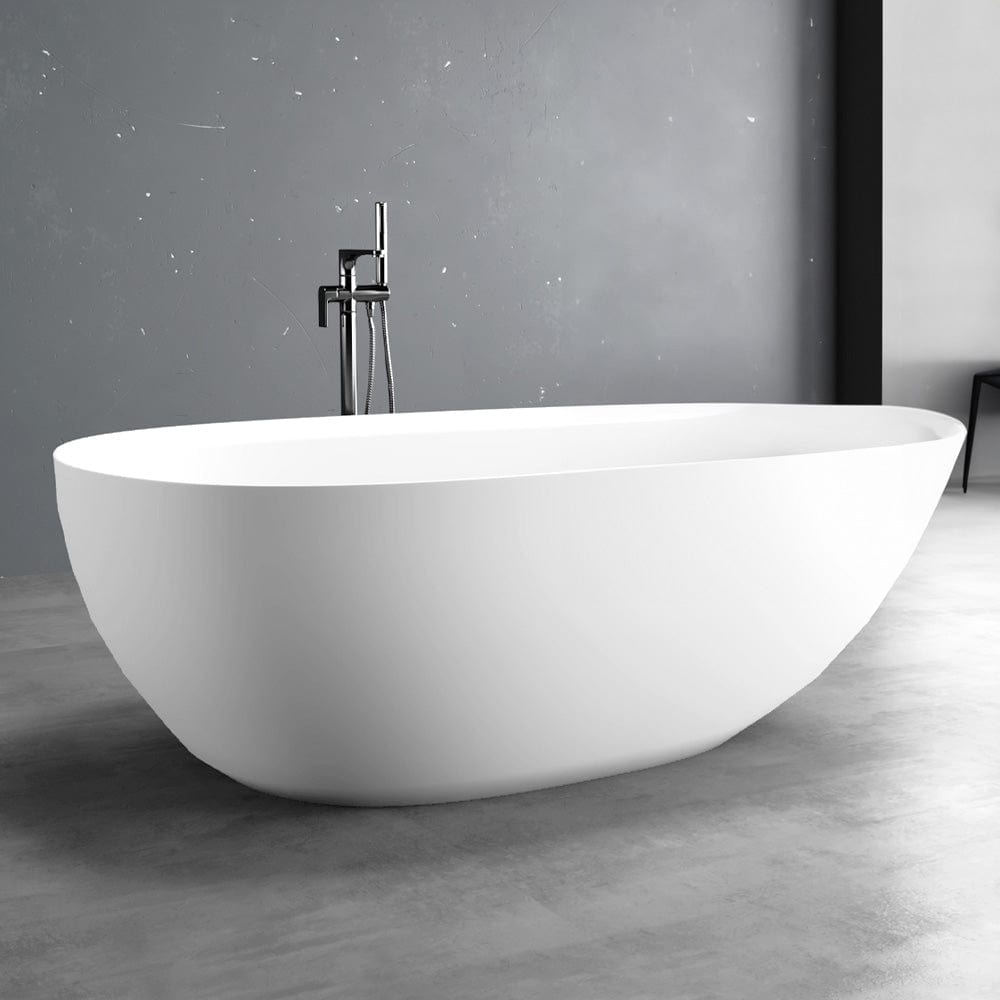 71" Extra Wide Jia Solid Surface Stone Resin Freestanding Bathtub with Integral Drain and Overflow