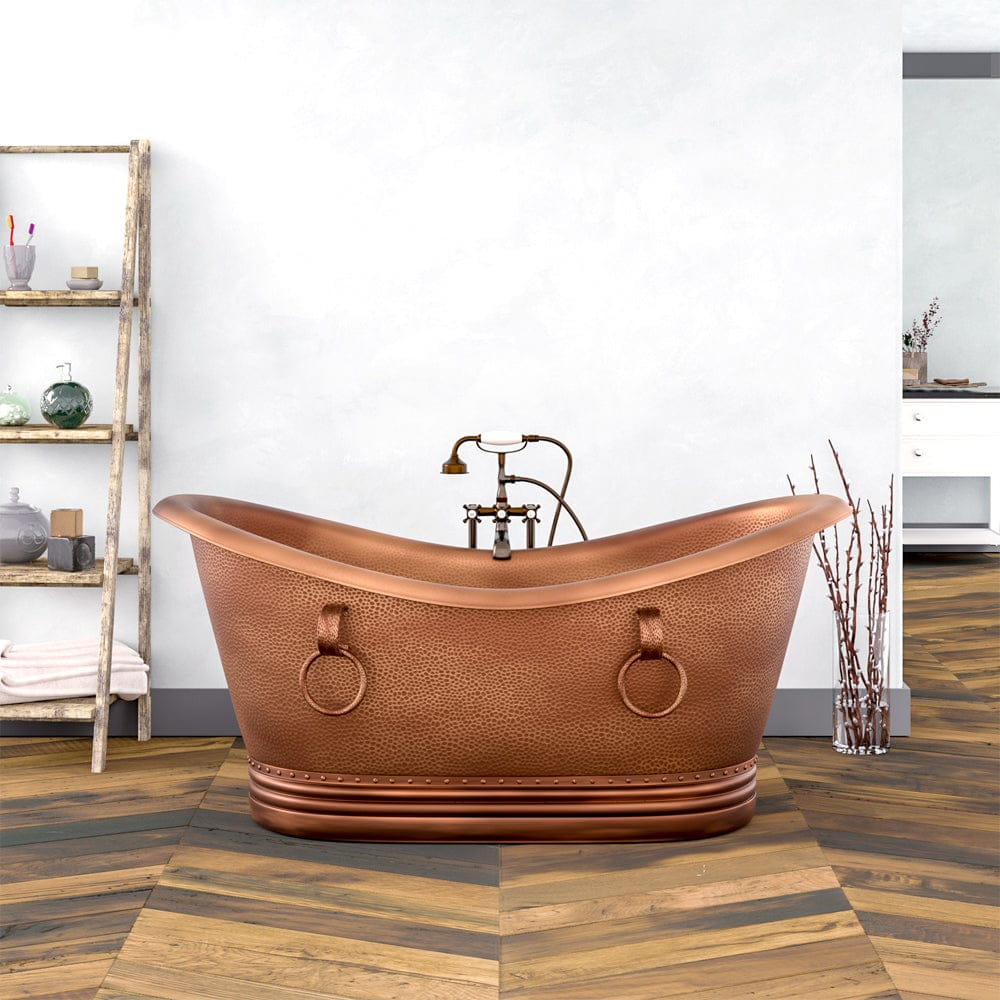 72" Arcadia Copper Double-Slipper Roll-Top Pedestal Tub