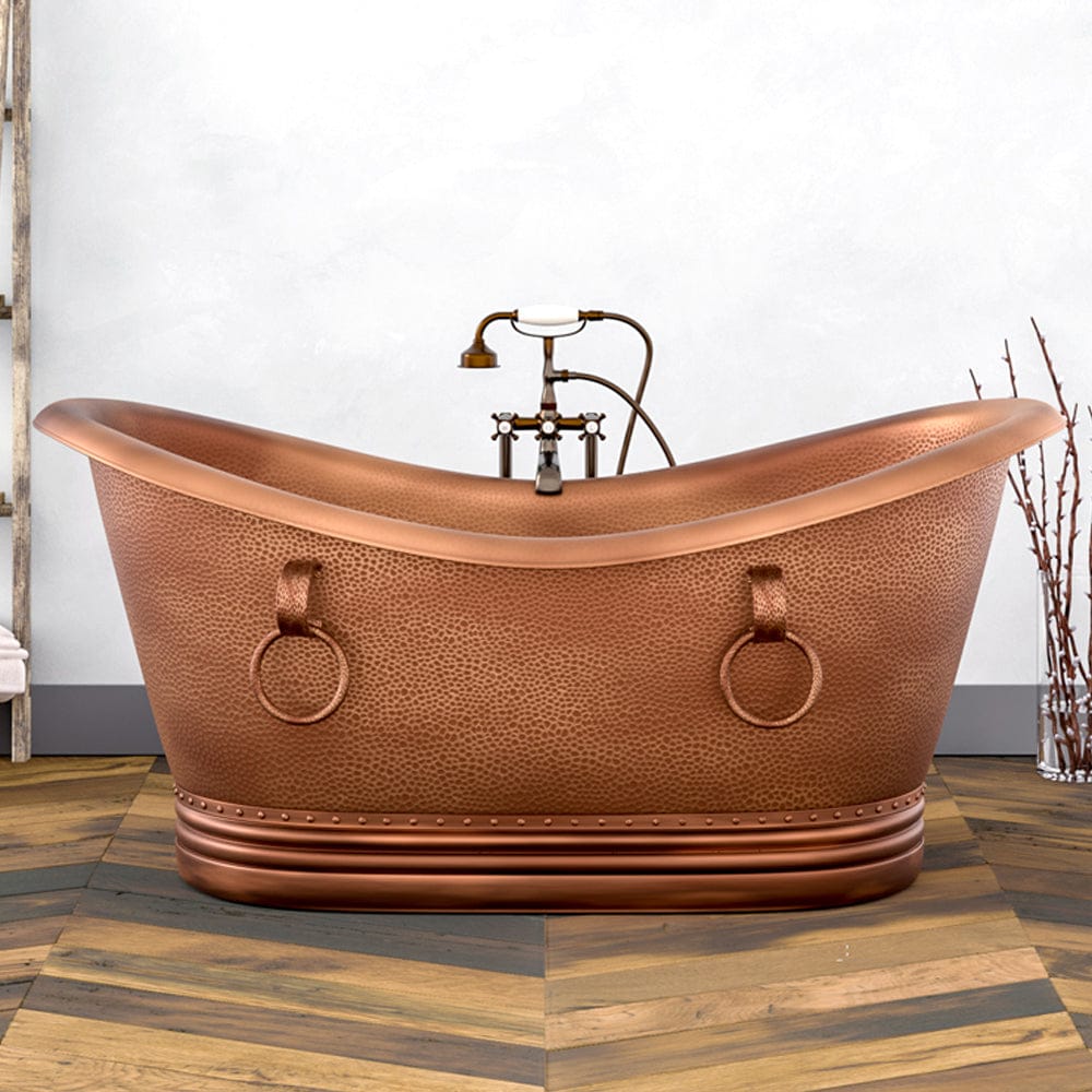 72" Arcadia Copper Double-Slipper Roll-Top Pedestal Tub