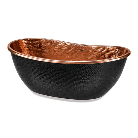 72 Celestia Black Hammered Copper Double-Slipper Freestanding Tub with Polished Copper Interior